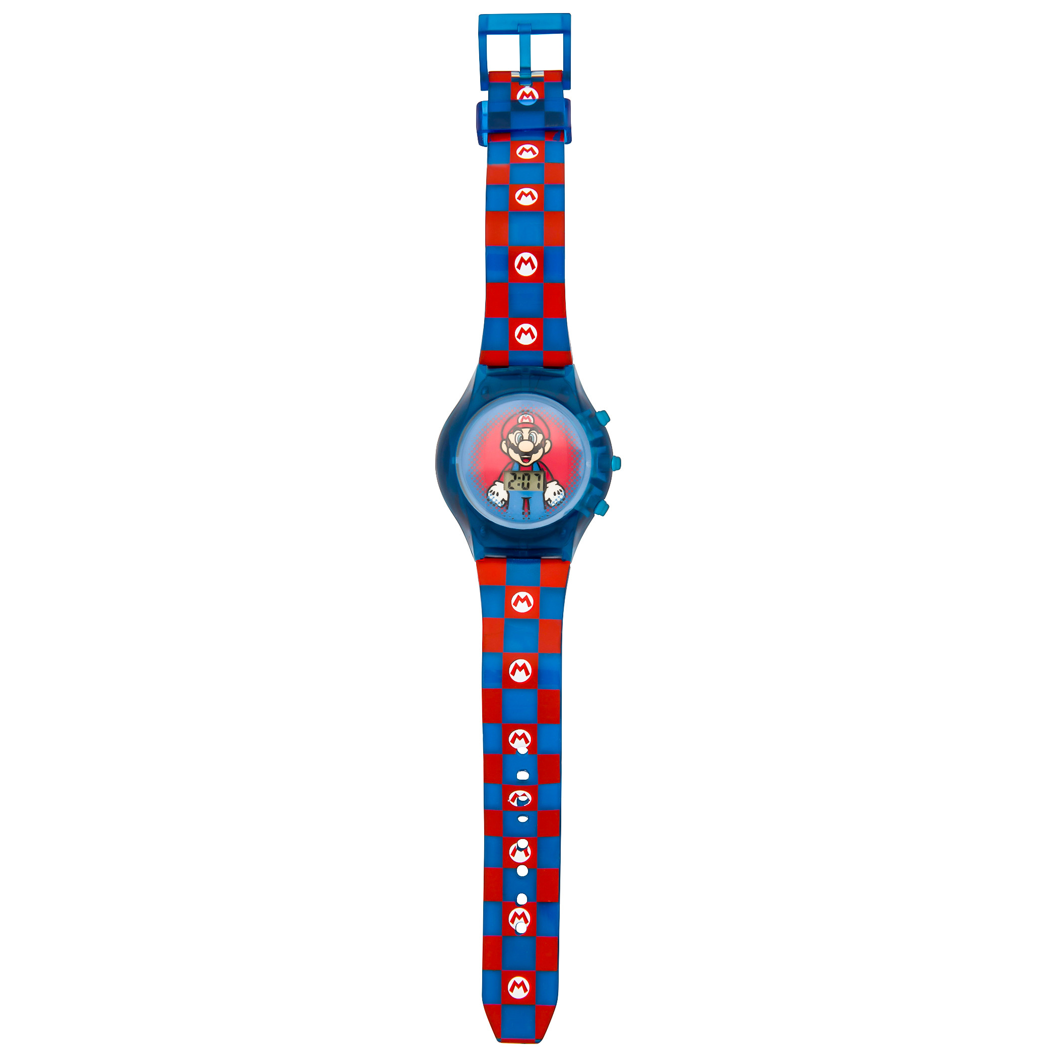 Super Mario Bros. Kid's LCD Watch with Checkered Strap